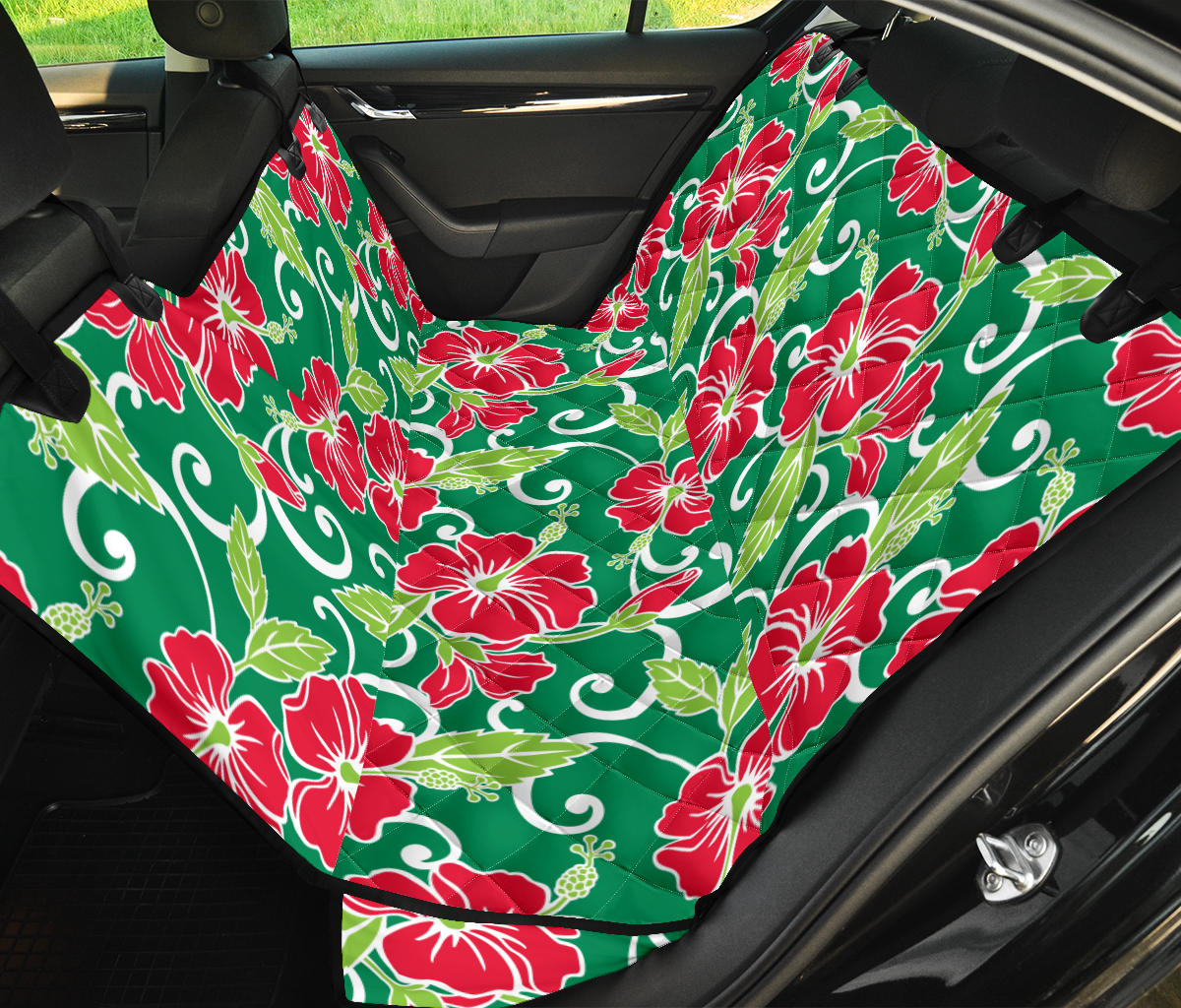 Red Hibiscus Pattern Print Design HB019 Rear Dog  Seat Cover
