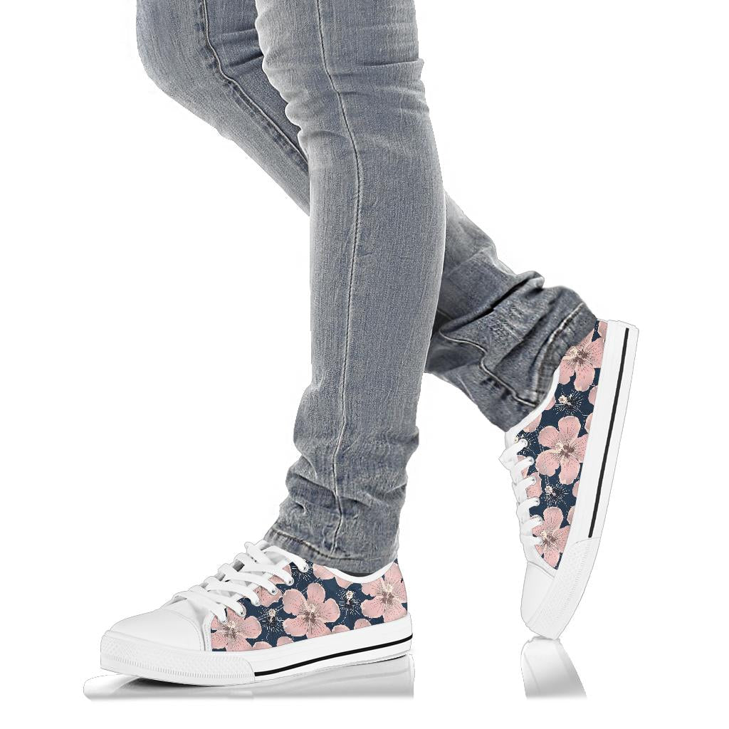 Plumeria Pattern Print Design PM018 White Bottom Low Top Shoes