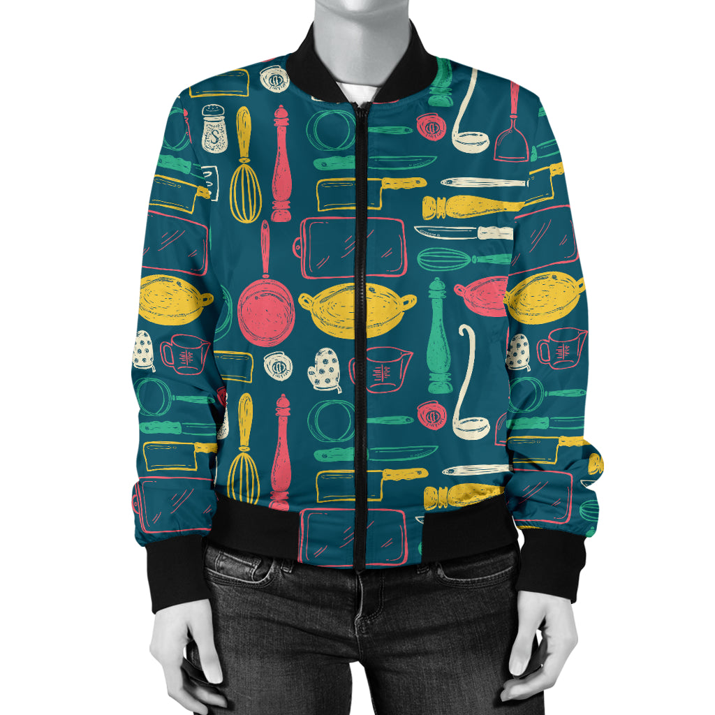 Cooking Kitchen Tools Pattern Print Design 01 Women's Bomber Jacket