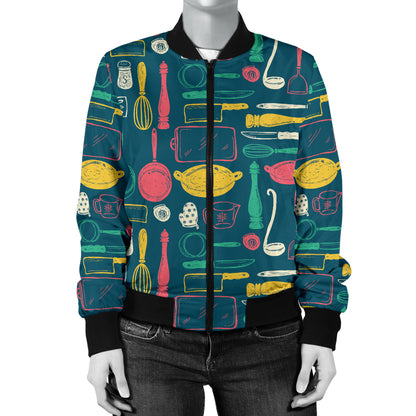Cooking Kitchen Tools Pattern Print Design 01 Women's Bomber Jacket