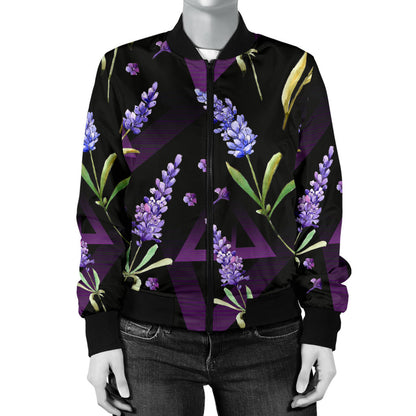 Lavender Pattern Print Design LV07 Women Bomber Jacket