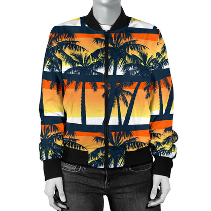 Palm Tree Pattern Print Design PT011 Women Bomber Jacket