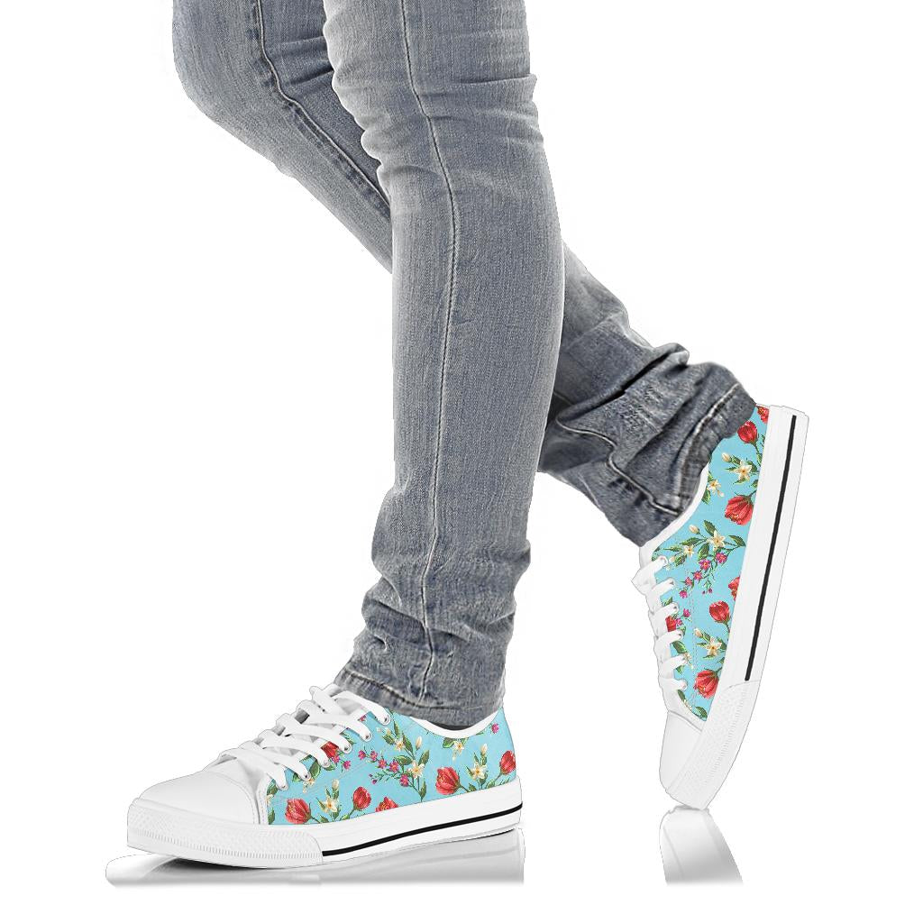 Summer Floral Pattern Print Design SF011 White Bottom Low Top Shoes