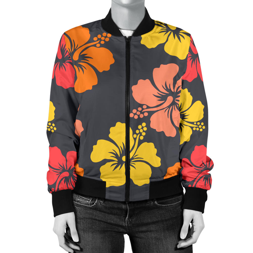 Hibiscus Pattern Print Design HB024 Women Bomber Jacket