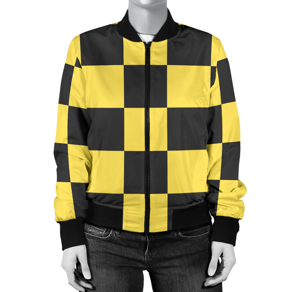 Checkered Yellow Pattern Print Design 03 Women's Bomber Jacket