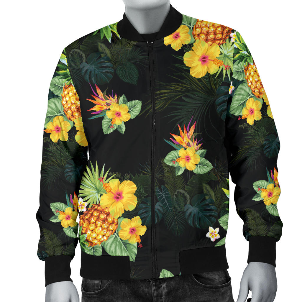 Pineapple Tropical Flower Print Pattern Men Bomber Jacket