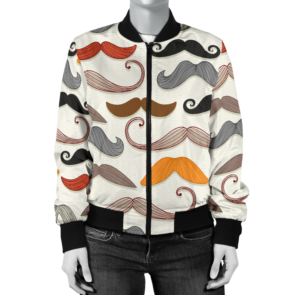Mustache Pattern Print Design A02 Women's Bomber Jacket