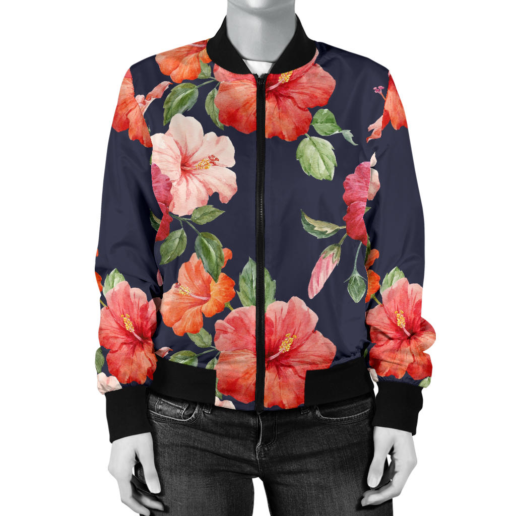 Tropical Flower Pattern Print Design TF020 Women Bomber Jacket
