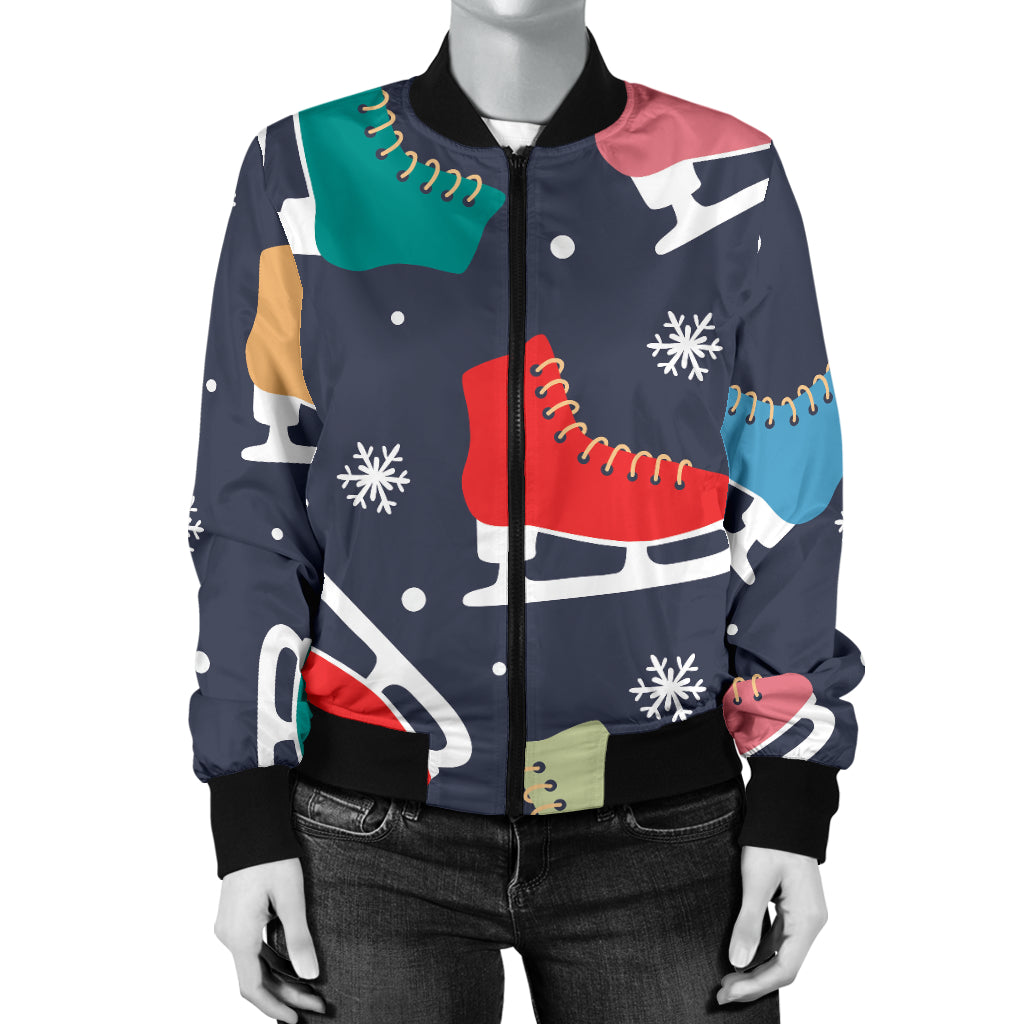 Ice Skate Pattern Print Design 04 Women's Bomber Jacket