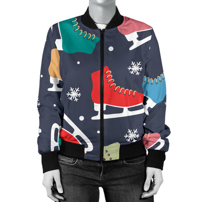 Ice Skate Pattern Print Design 04 Women's Bomber Jacket