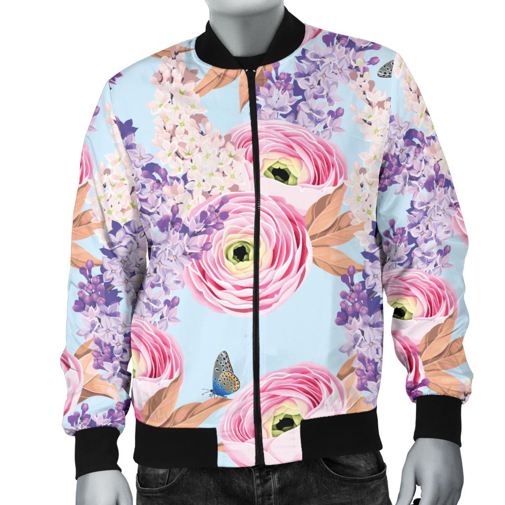 Lilac Pattern Print Design LI03 Men Bomber Jacket
