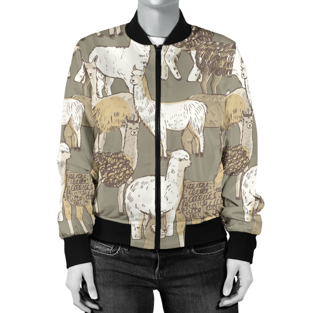 Alpaca Pattern Print Design 01 Women's Bomber Jacket