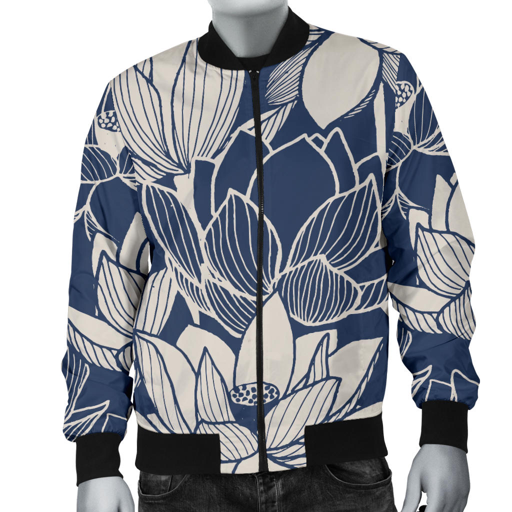 Water Lily Pattern Print Design WL04 Men Bomber Jacket