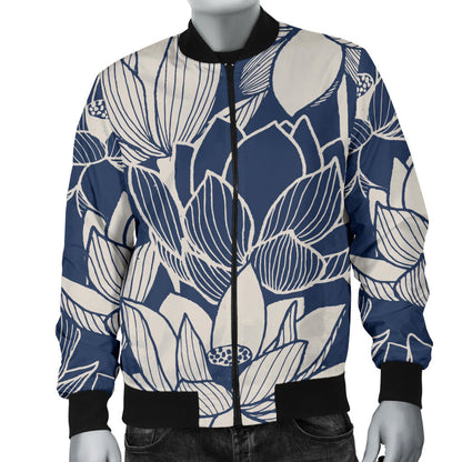 Water Lily Pattern Print Design WL04 Men Bomber Jacket