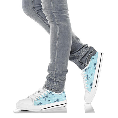 Palm Tree Pattern Print Design PT04 White Bottom Low Top Shoes