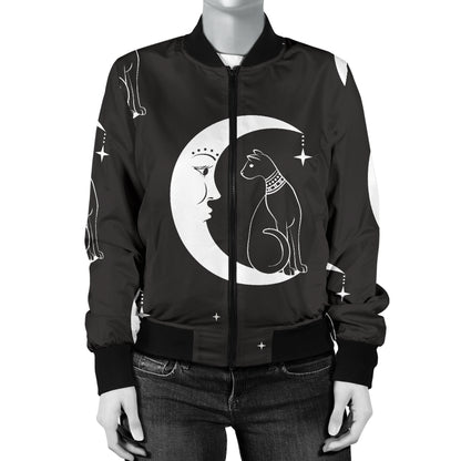 Moon with Cat Pattern Print Design 04 Women's Bomber Jacket