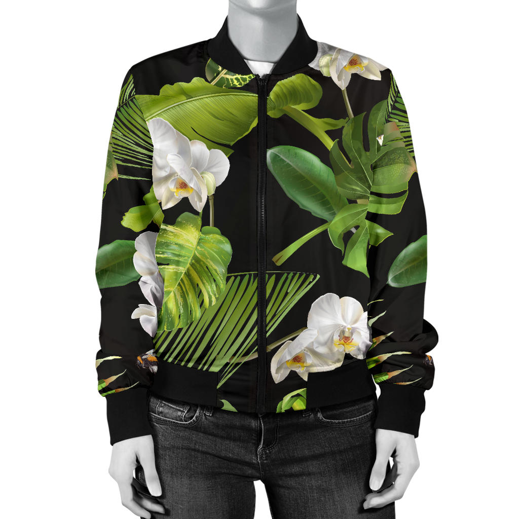 Tropical Flower Pattern Print Design TF026 Women Bomber Jacket