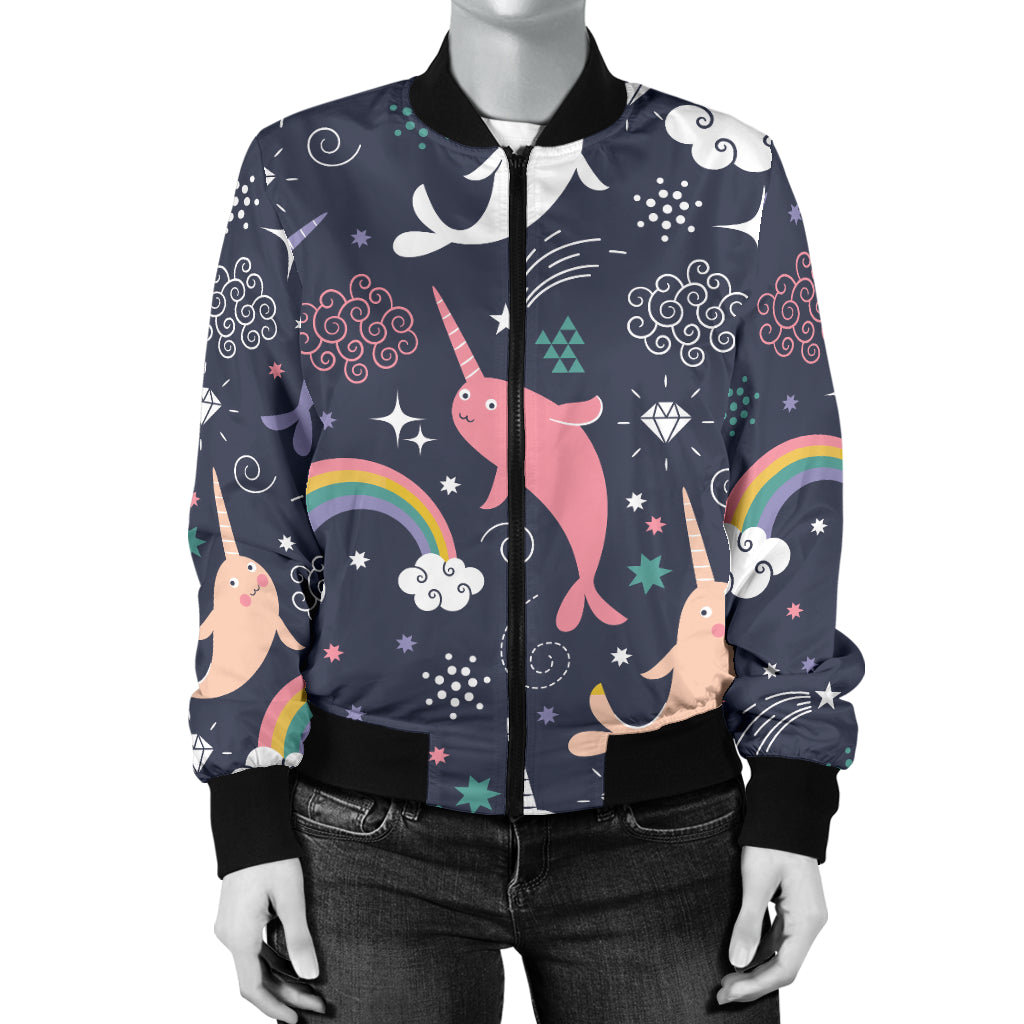 Narwhal Pattern Print Design 01 Women's Bomber Jacket