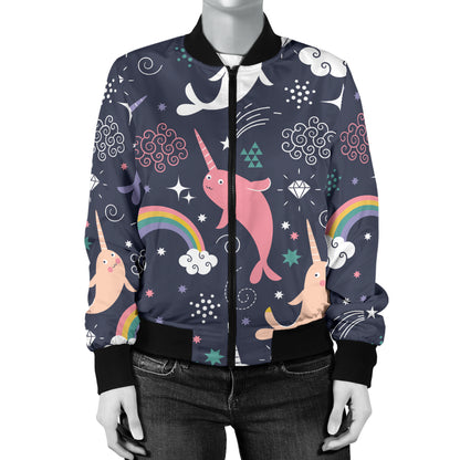 Narwhal Pattern Print Design 01 Women's Bomber Jacket