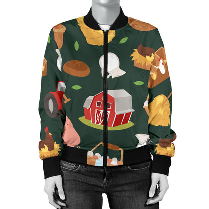 Agricultural Farm Print Design 02 Women's Bomber Jacket