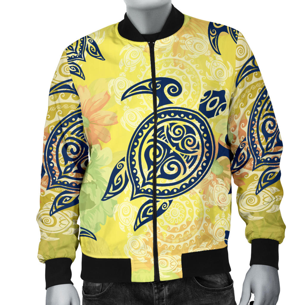 Hawaiian Turtle Tribal Design Print Men Bomber Jacket