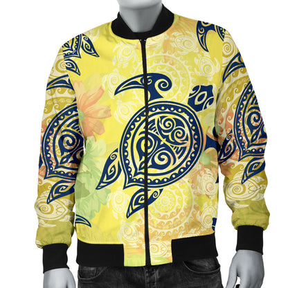Hawaiian Turtle Tribal Design Print Men Bomber Jacket