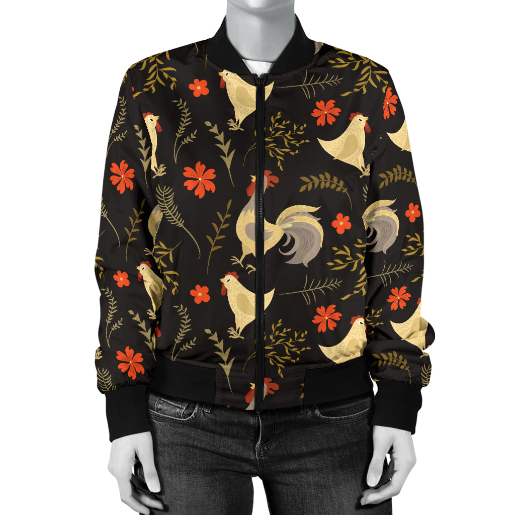 Chicken Pattern Print Design 04 Women's Bomber Jacket