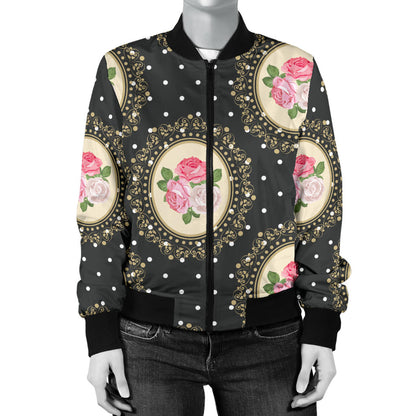 Rose Pattern Print Design RO015 Women Bomber Jacket