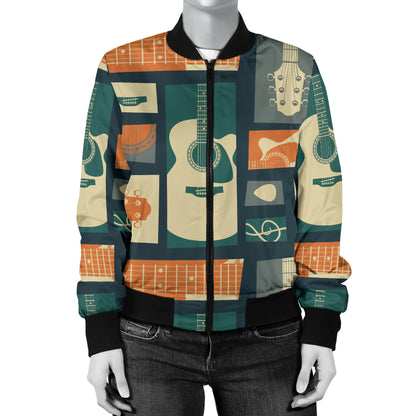 Acoustic Guitar Pattern Print Design 02 Women's Bomber Jacket