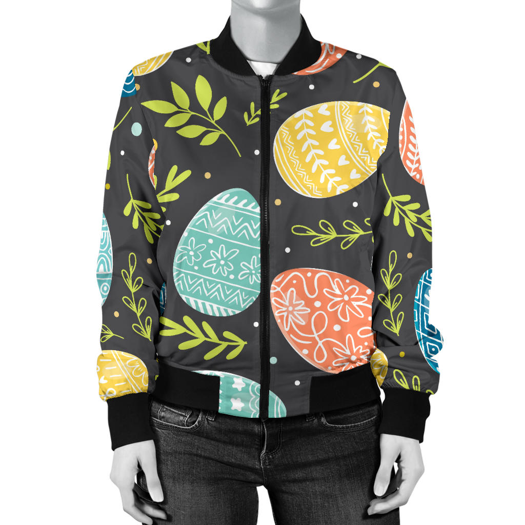 Easter Eggs Pattern Print Design RB01 Women Bomber Jacket