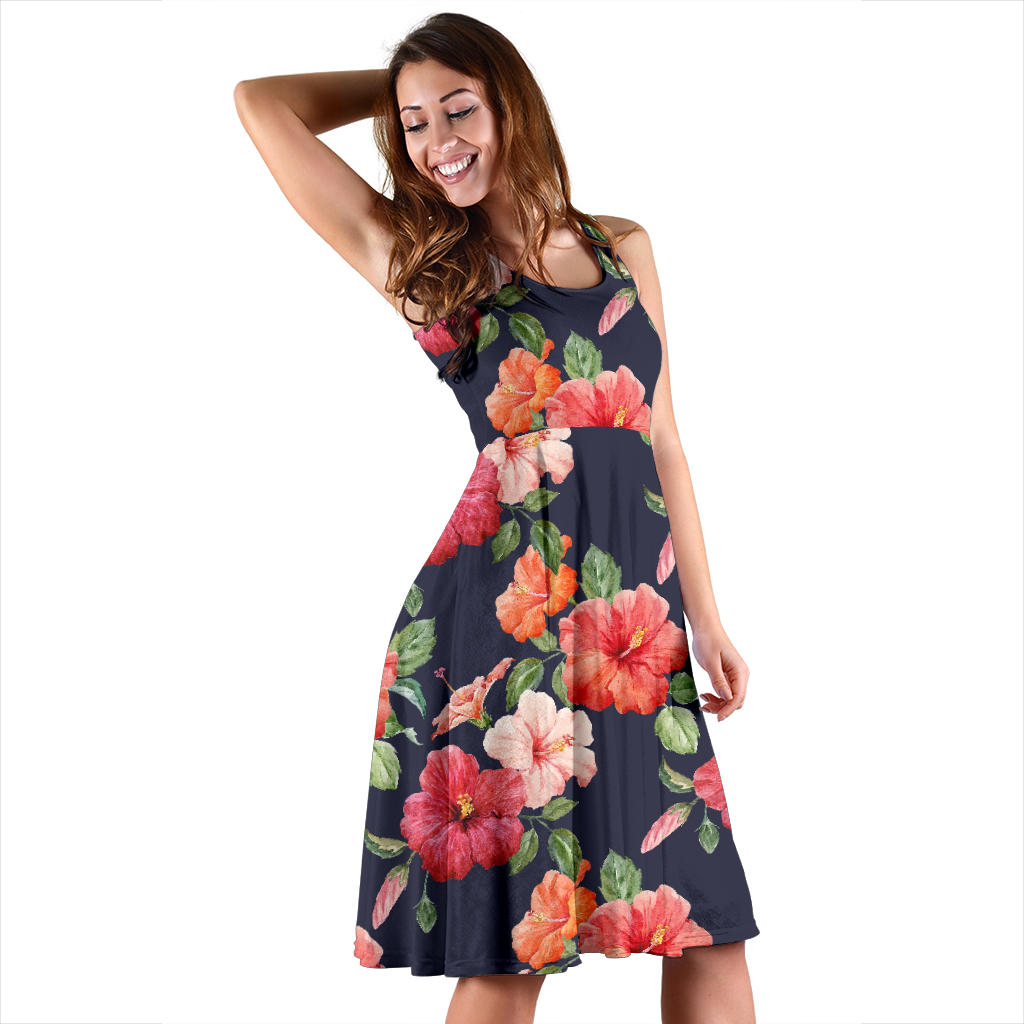 Tropical Flower Pattern Print Design TF020 Midi Dress