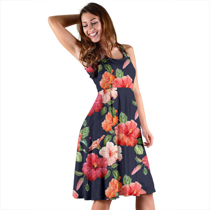 Tropical Flower Pattern Print Design TF020 Midi Dress