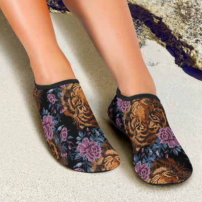 Tiger Head Floral Aqua Water Shoes