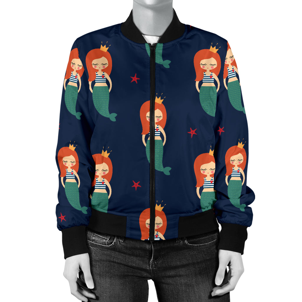 Mermaid Girl Pattern Print Design 01 Women's Bomber Jacket