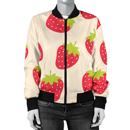Strawberry Pattern Print Design SB02 Women Bomber Jacket