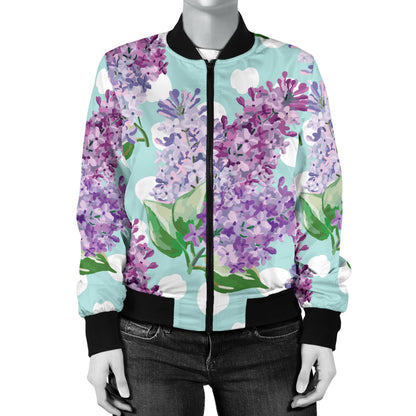 Lilac Pattern Print Design 02 Women's Bomber Jacket