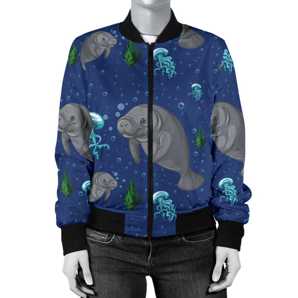 Manatee Pattern Print Design 01 Women's Bomber Jacket