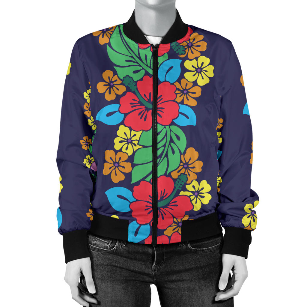 Hawaiian Themed Pattern Print Design H03 Women Bomber Jacket