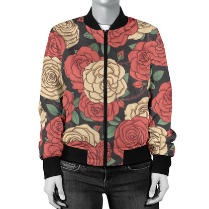 Camellia Pattern Print Design CM01 Women Bomber Jacket