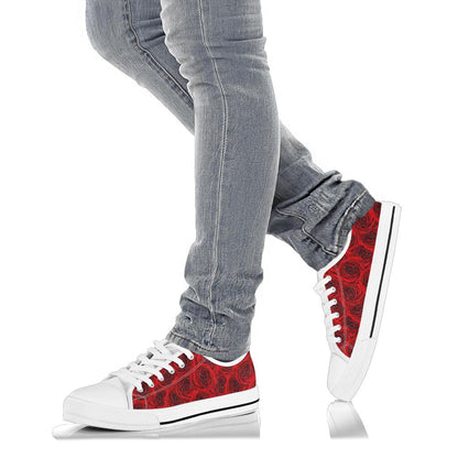 Rose Red Pattern Print Design RO04 White Bottom Low Top Shoes