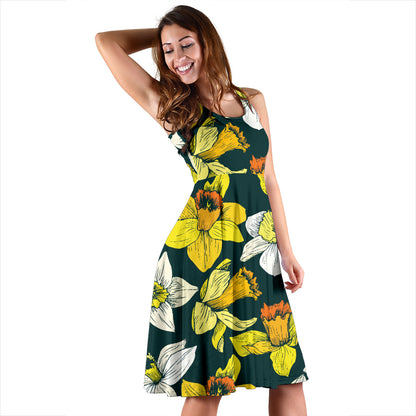 Daffodils Pattern Print Design DF02 Midi Dress