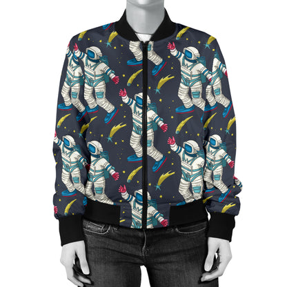 Astronaut Pattern Print Design 04 Women's Bomber Jacket