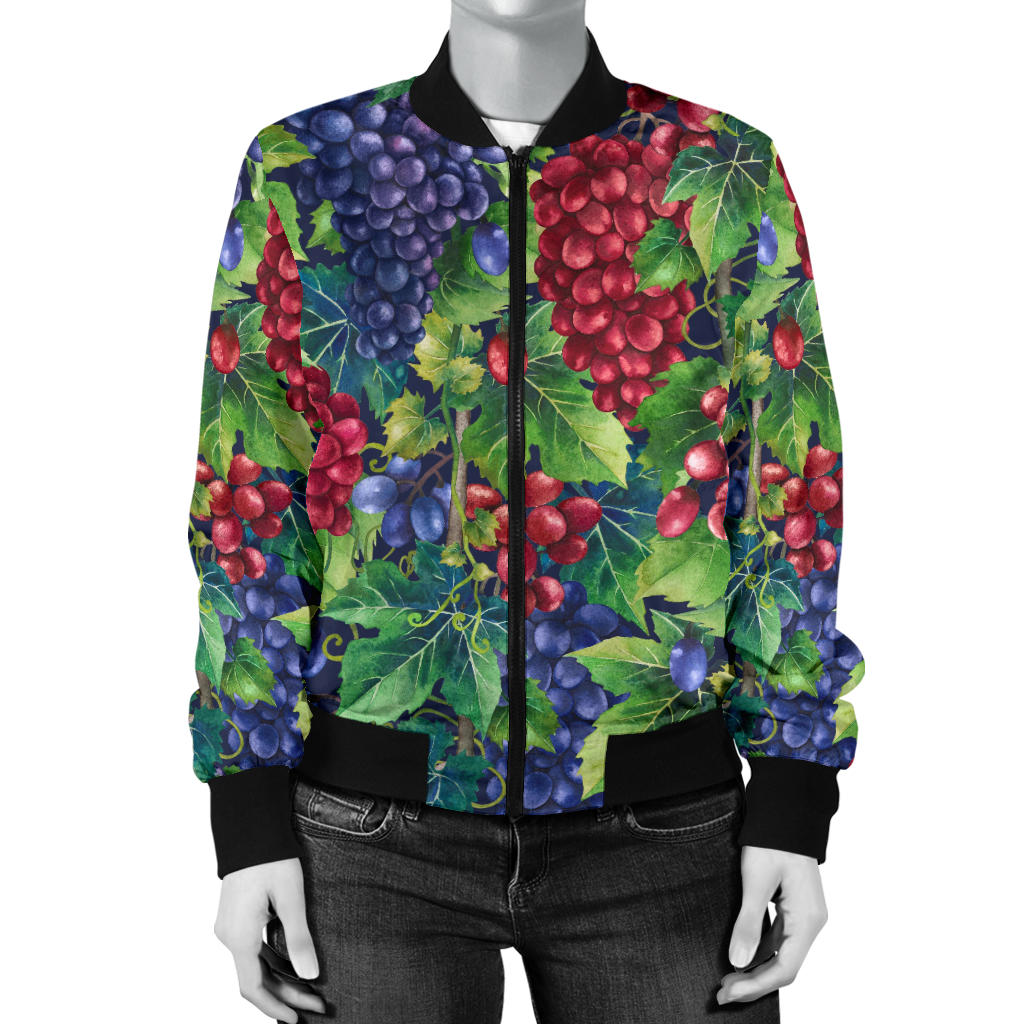 Grape Pattern Print Design GP02 Women Bomber Jacket
