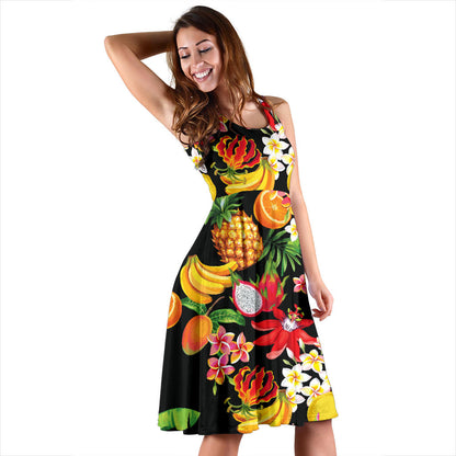 Tropical Fruits Pattern Print Design TF02 Midi Dress