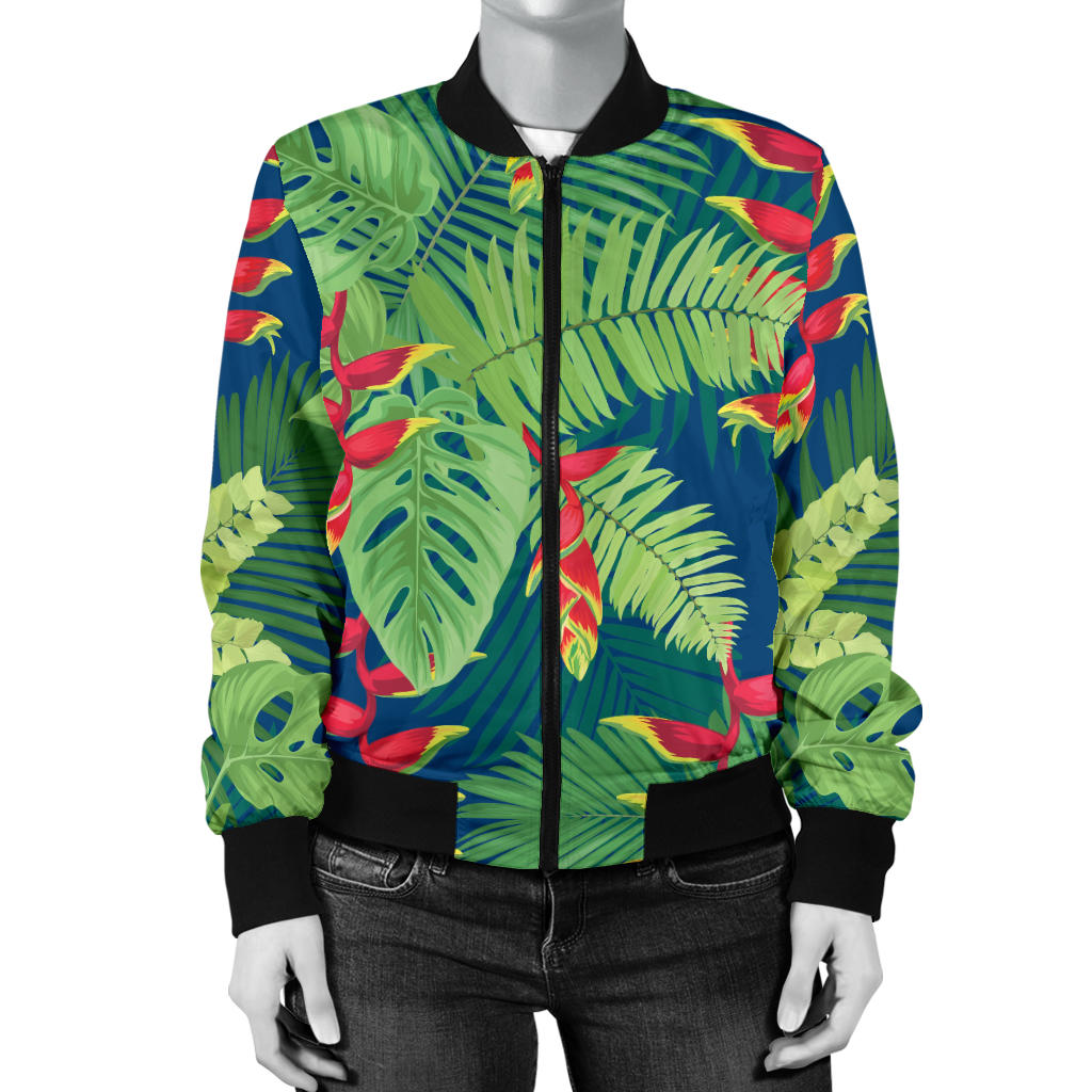 Heliconia Pattern Print Design HL08 Women Bomber Jacket