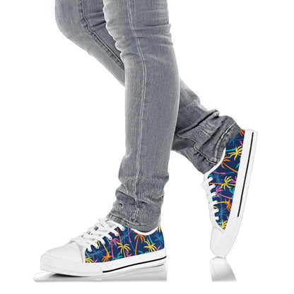 Palm Tree Pattern Print Design PT013 White Bottom Low Top Shoes