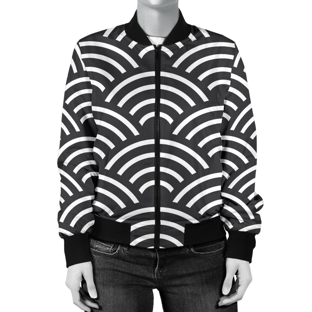 Scales Black White Pattern Print Design 03 Women's Bomber Jacket