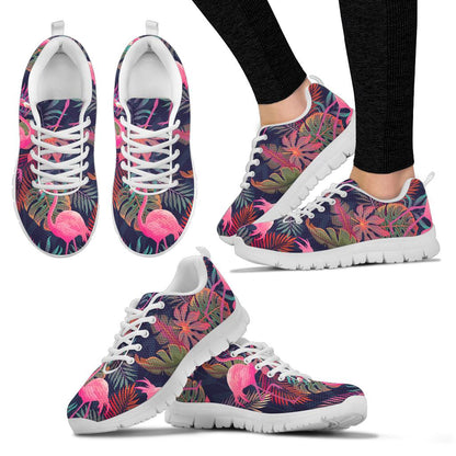 Flamingo Tropical Pattern Sneakers White Bottom Shoes