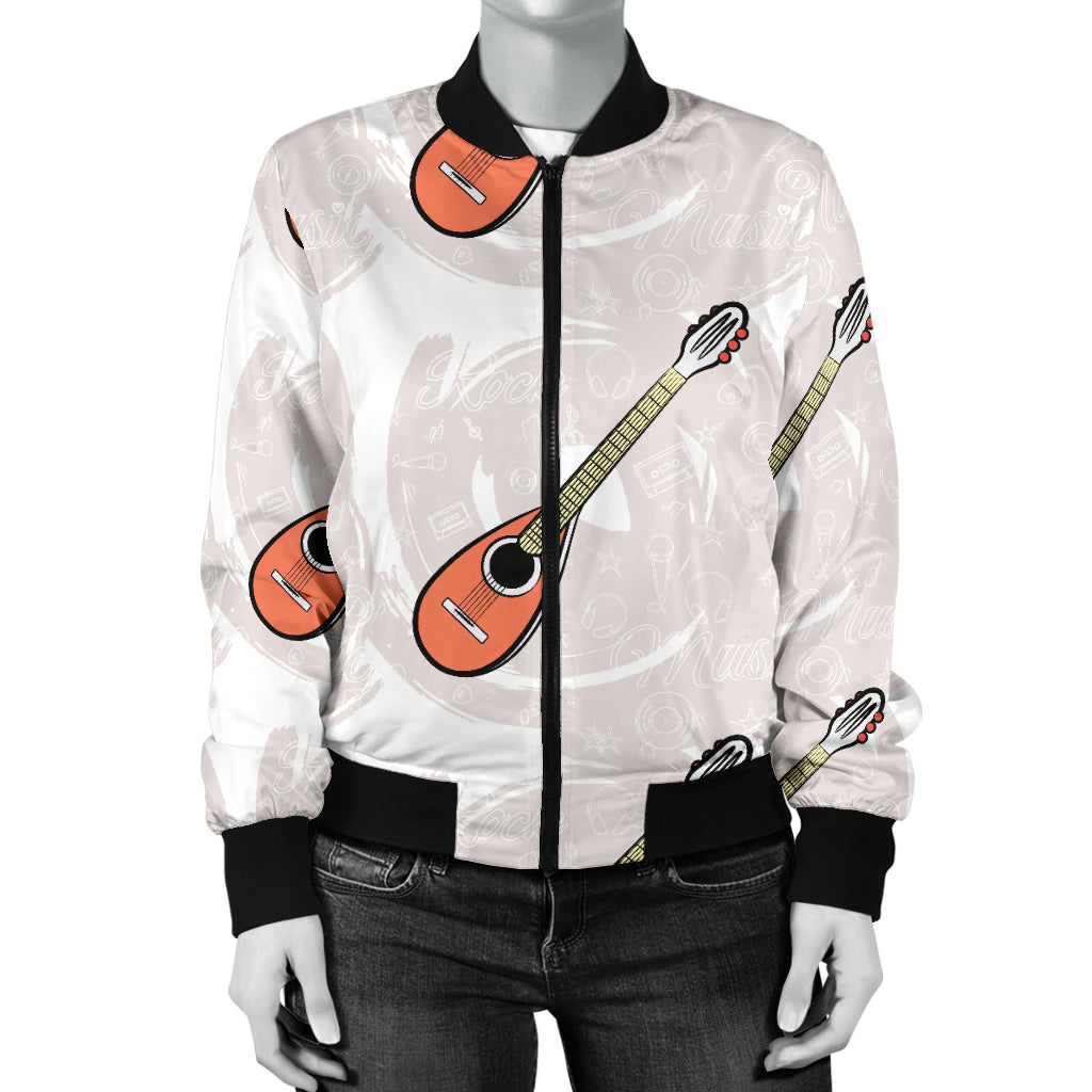 Mandolin Pattern Print Design 03 Women's Bomber Jacket