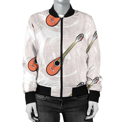 Mandolin Pattern Print Design 03 Women's Bomber Jacket